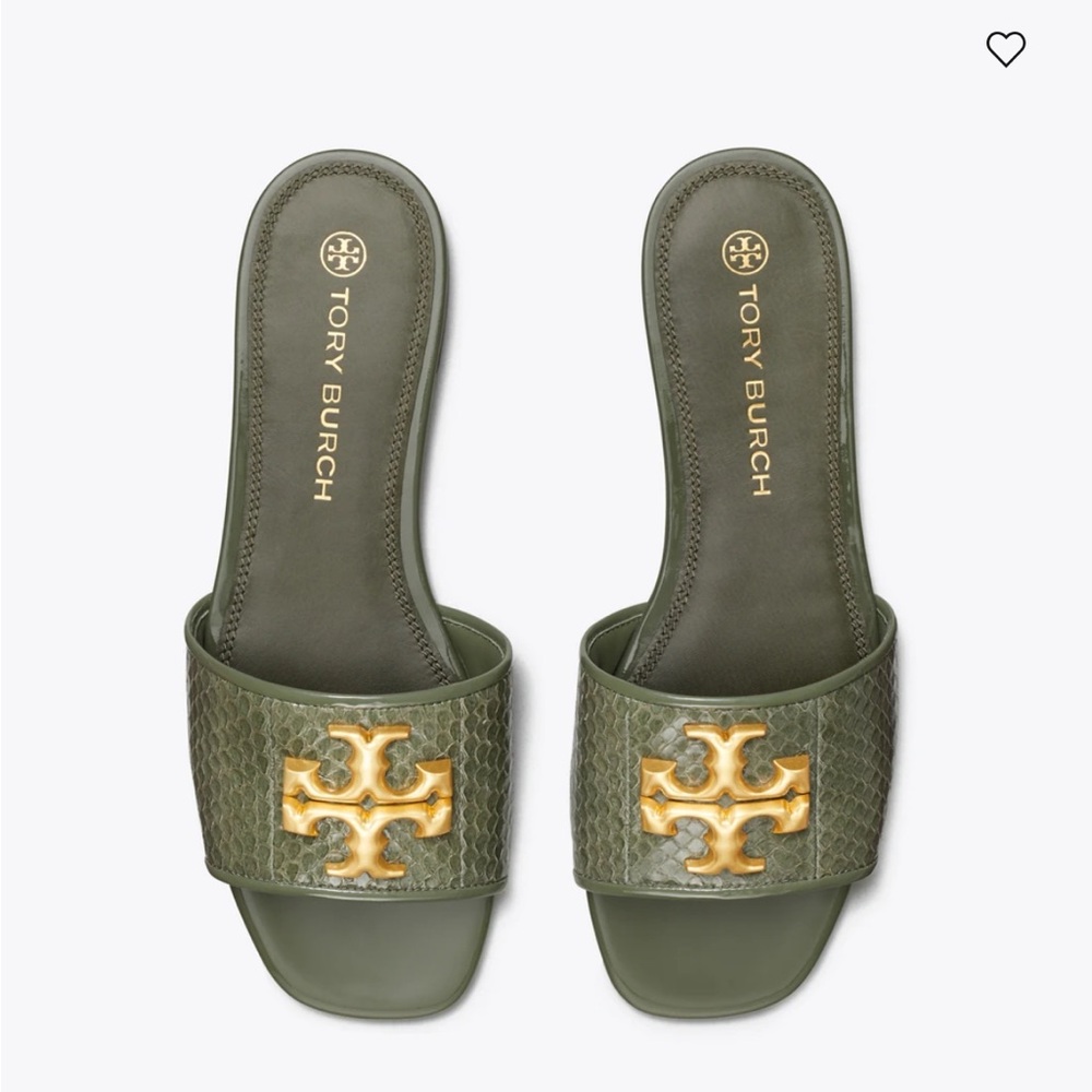 Tory Burch Green Slide Sandals with Gold Logo